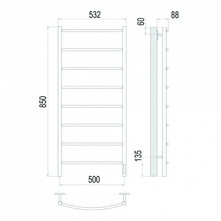 Классик П8 500х850 Электро (quick touch) Полотенцесушитель TERMINUS Сатин Кинешма - фото 4 Классик П8 500х850 Электро (quick touch) Полотенцесушитель TERMINUS Сатин Кинешма - фото 4