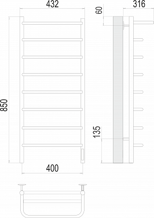 Полка П8 400х850 Электро (quick touch) Полотенцесушитель  TERMINUS Кинешма - фото 3