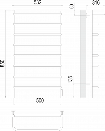 Полка П8 500х850 Электро (quick touch) Полотенцесушитель  TERMINUS Кинешма - фото 3