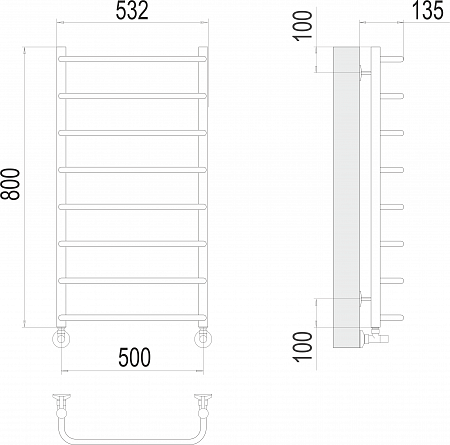 Стандарт П8 500х800  Полотенцесушитель  TERMINUS Кинешма - фото 3