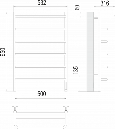 Полка П6 500х650 Электро (quick touch) Полотенцесушитель  TERMINUS Кинешма - фото 3